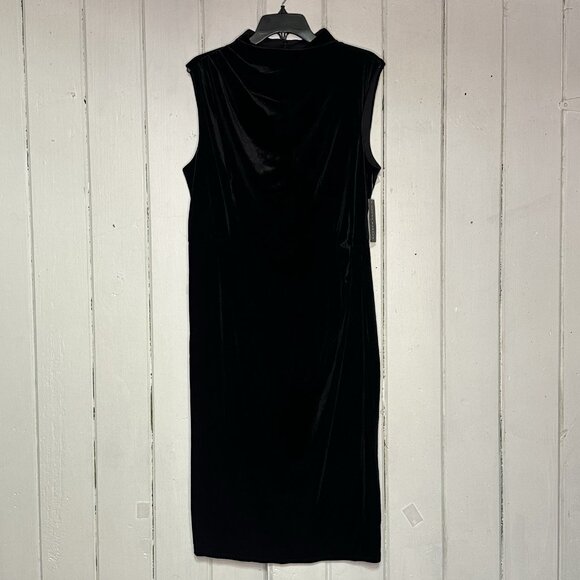Donna Morgan Women's Size 16 Black Velvet Ruched Mock Neck Party Midi Dress NWT - Picture 2 of 11